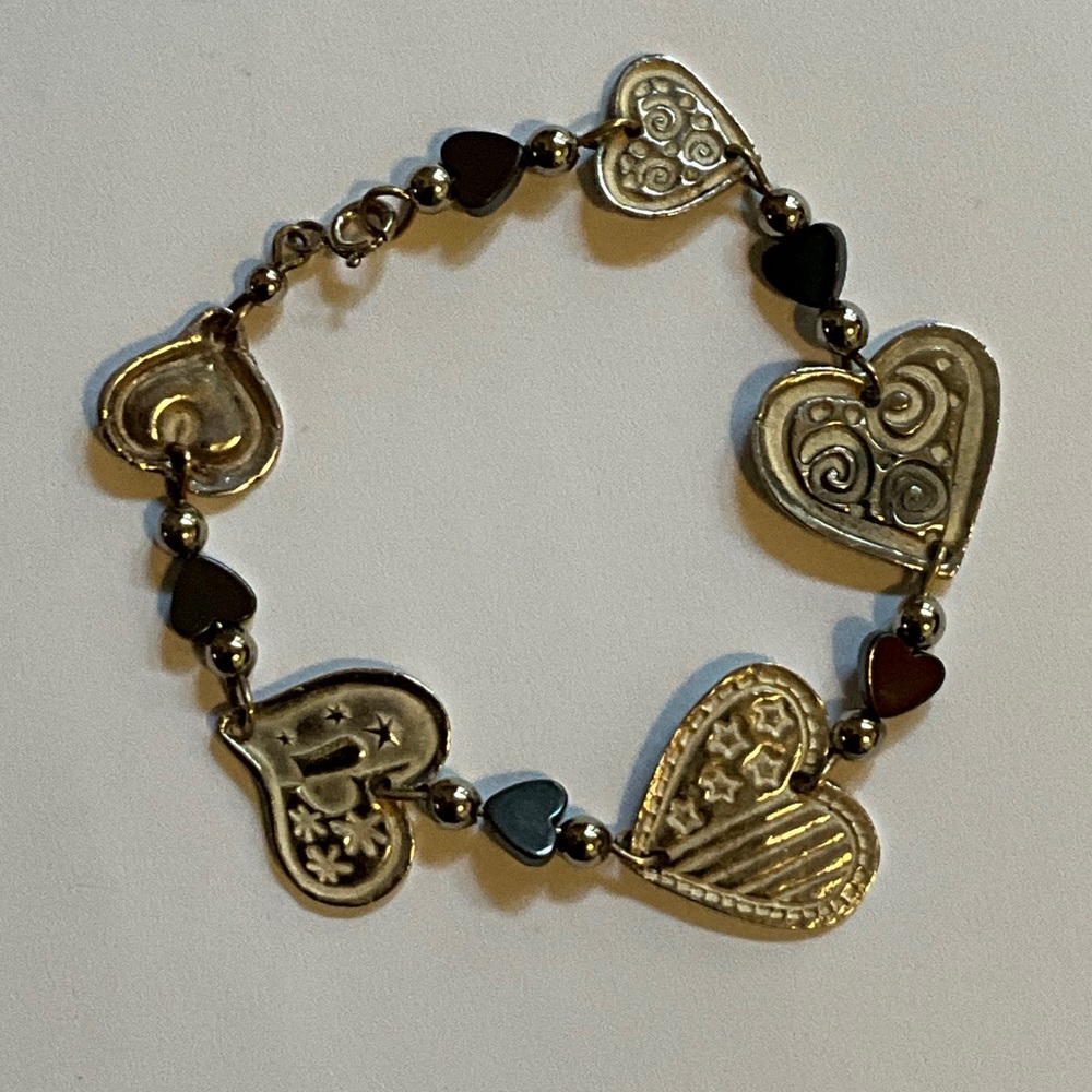 Liberty Sterling Silver and Black Hematite Embossed Heart Bracelet